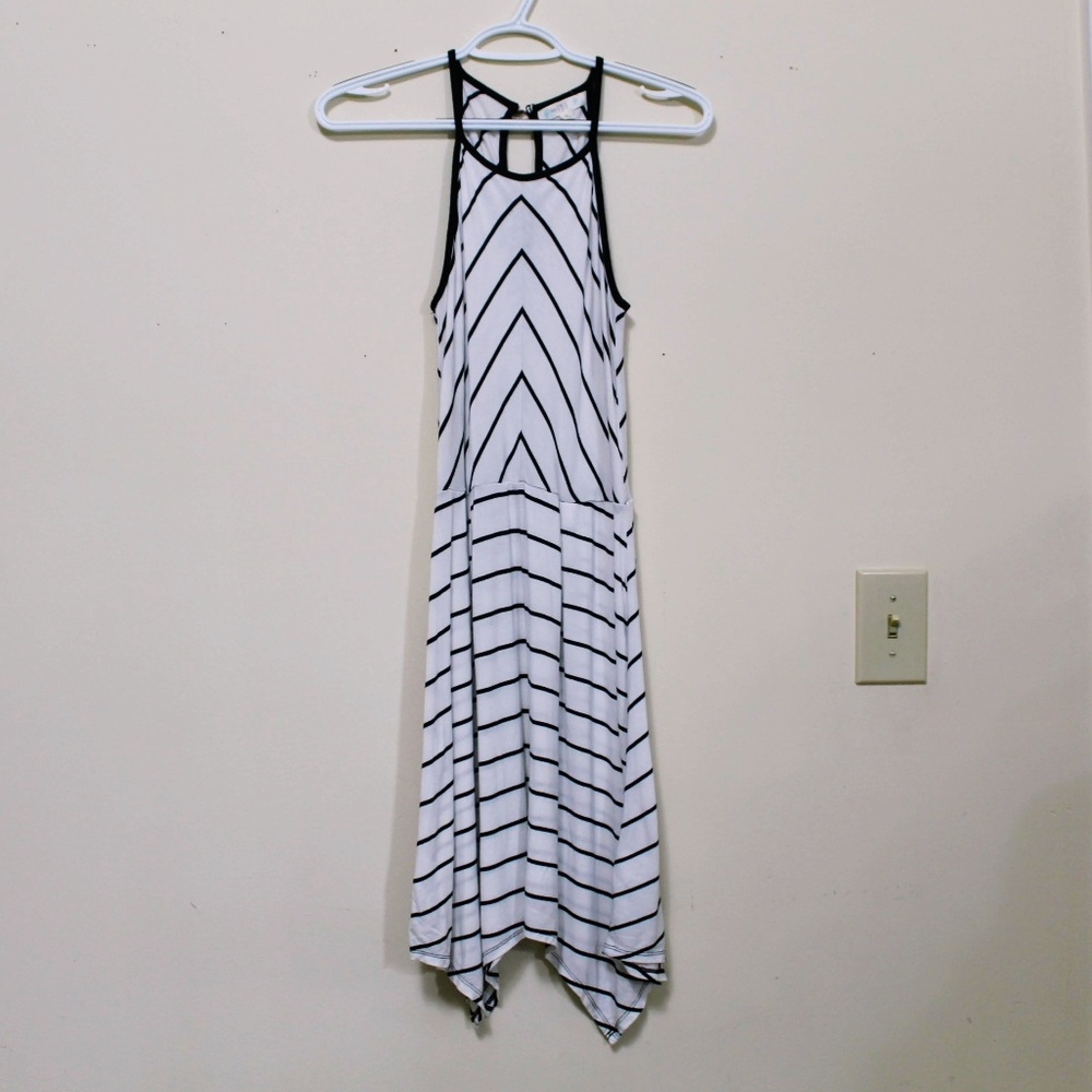 Black White Stripe Asymmetrical Dress Medium